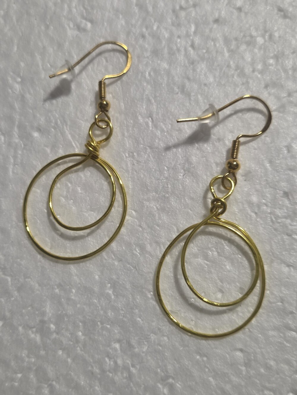 Handcrafted Gold Double Hoop Dangle Earrings - Unbranded
